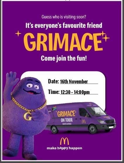 💜 Grimace is coming to Centurion Mall! 💜